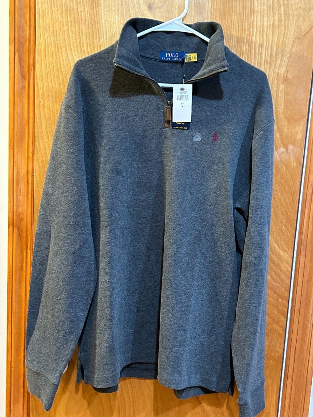 NWT Polo Ralph Lauren Grey 1/4 Zip Pullover Sweatshirt Cranberry Pony Size L